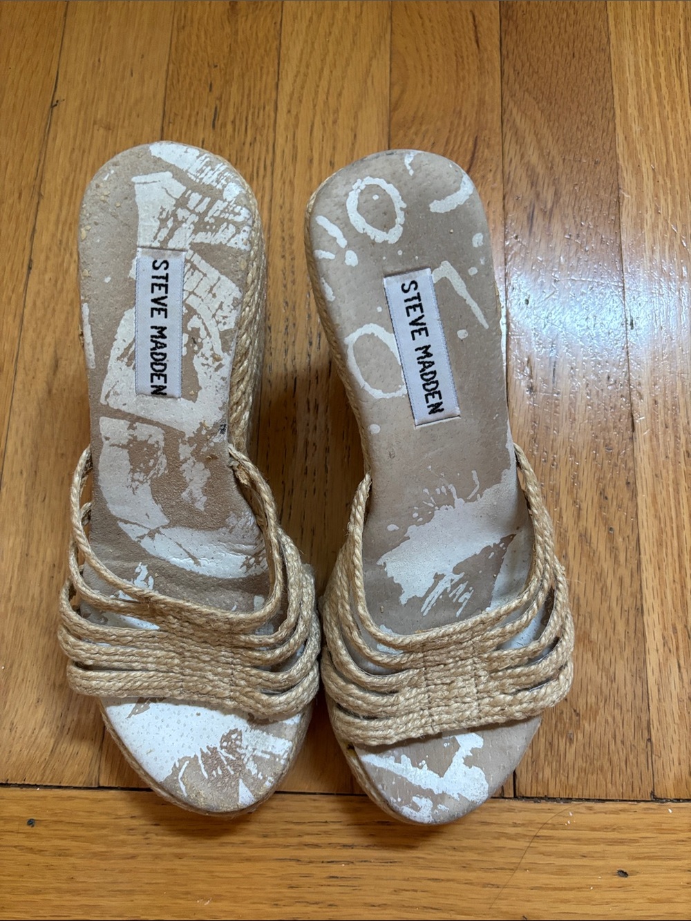 Steve Madden Natural Rope Multi-Strap Slide Mules wedge 8